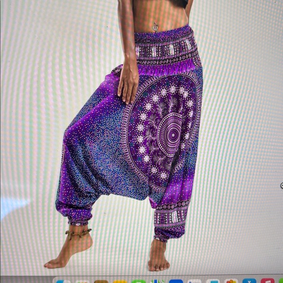 [New] Jumpsuit Style Drop Crotch Harem Pants (S-M) Purple-Blue-White Mandala - Picture 3 of 11